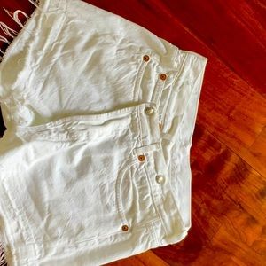 R13 white denim crossover shorts